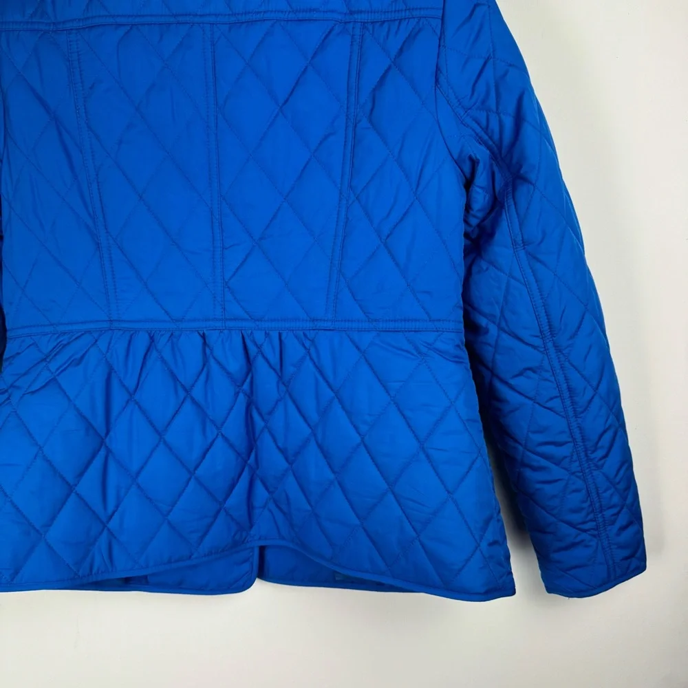 Talbots Diamond Quilted Jacket Sz Petite Cobalt Blue Button Snap Barn Chore